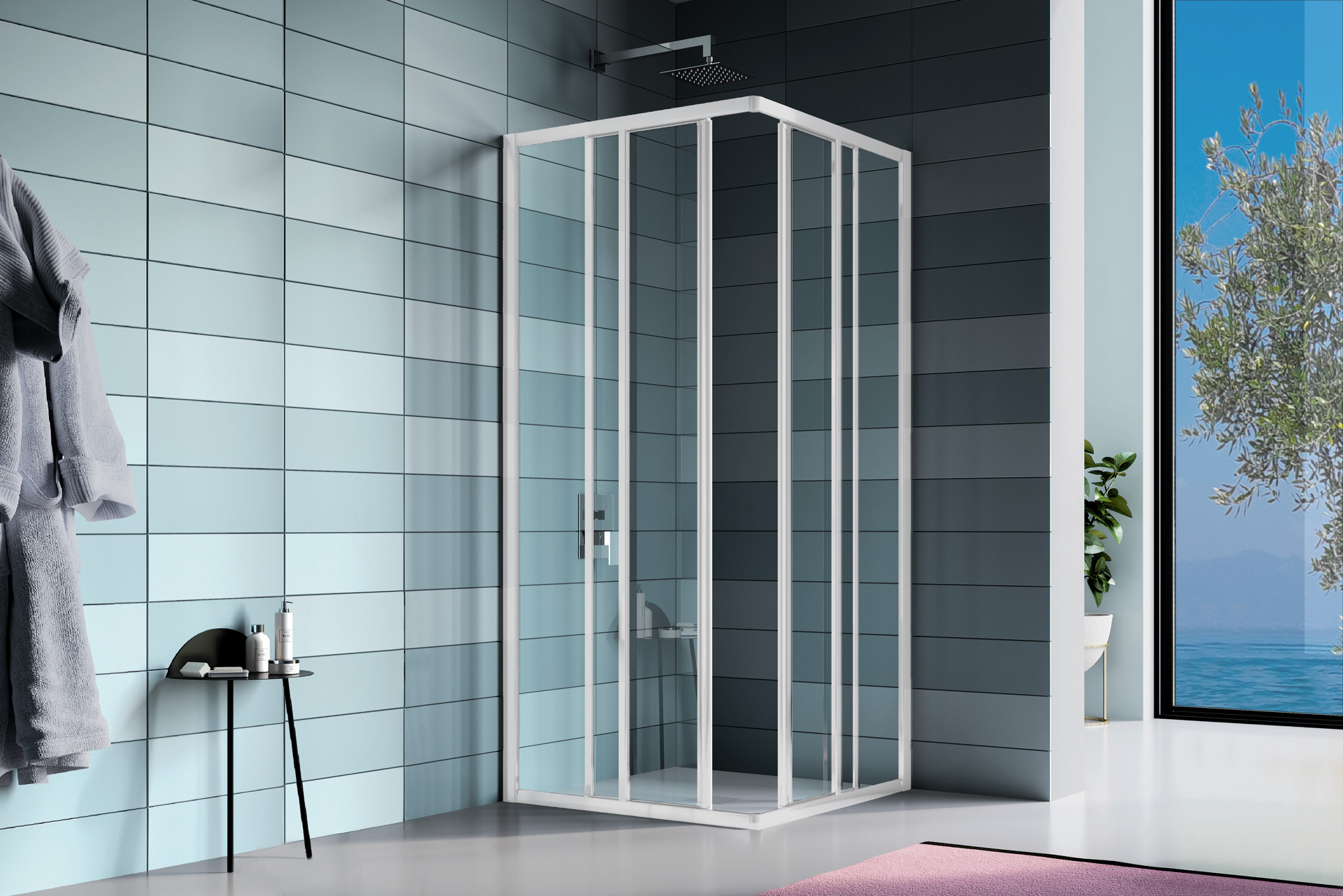 Rectangular corner shower enclosure