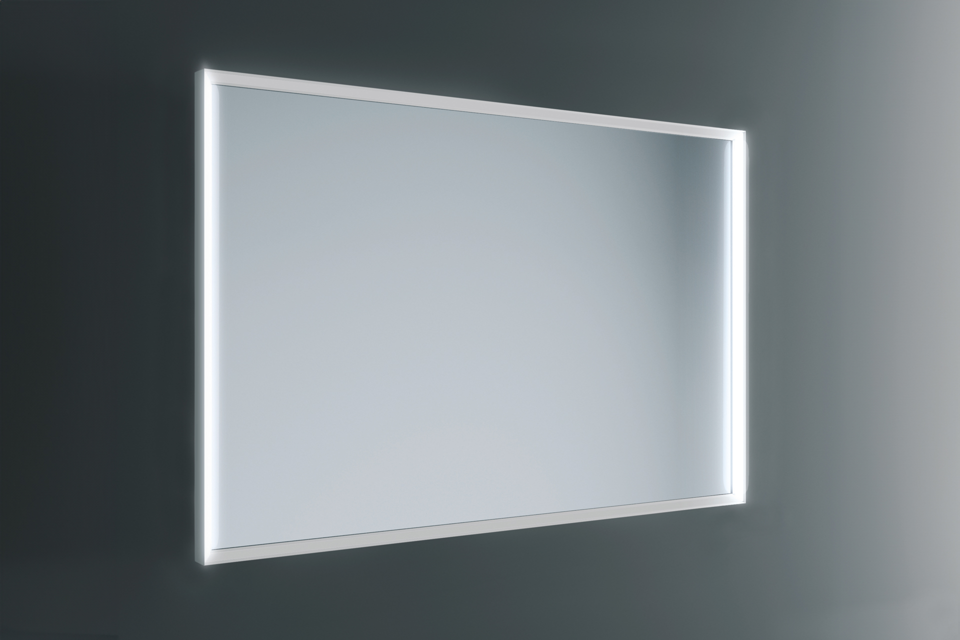 Specchio con telaio in alluminio verniciato. Luce frontale verticale interno telaio per un'illuminazione perfetta e senza ombre.