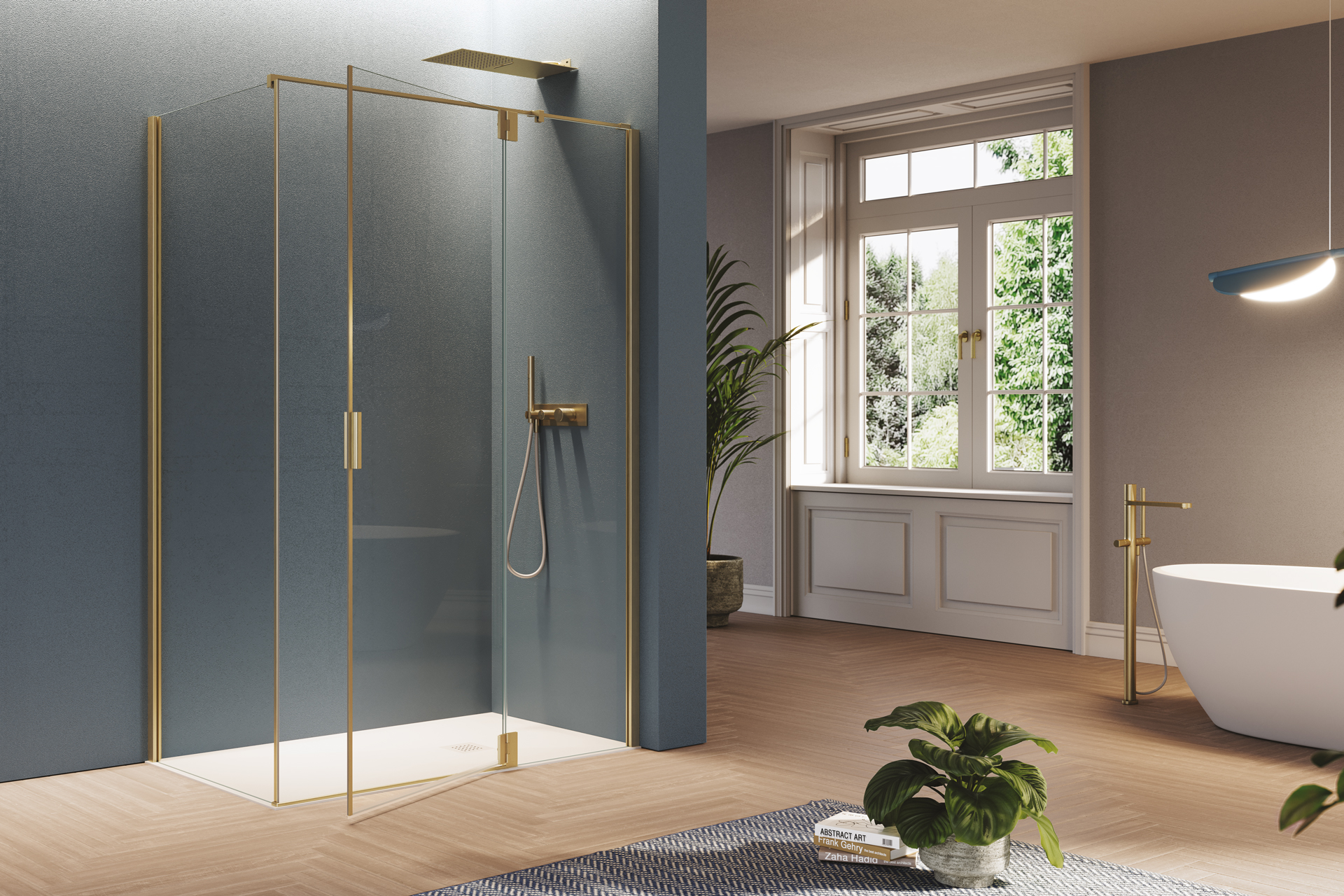 Porta battente con fisso in linea + parete fissa