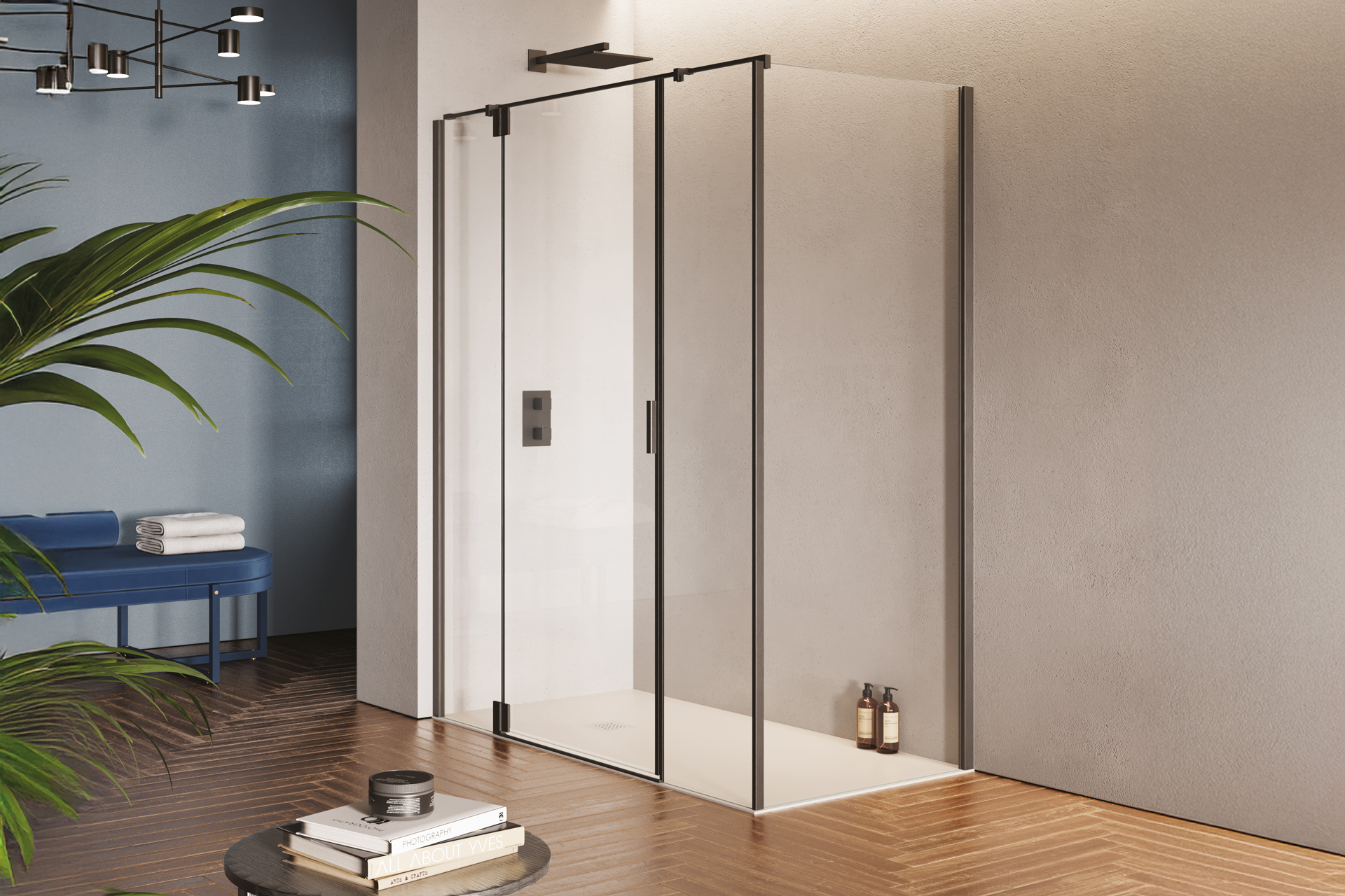 Porta battente con due fissi in linea + Parete fissa