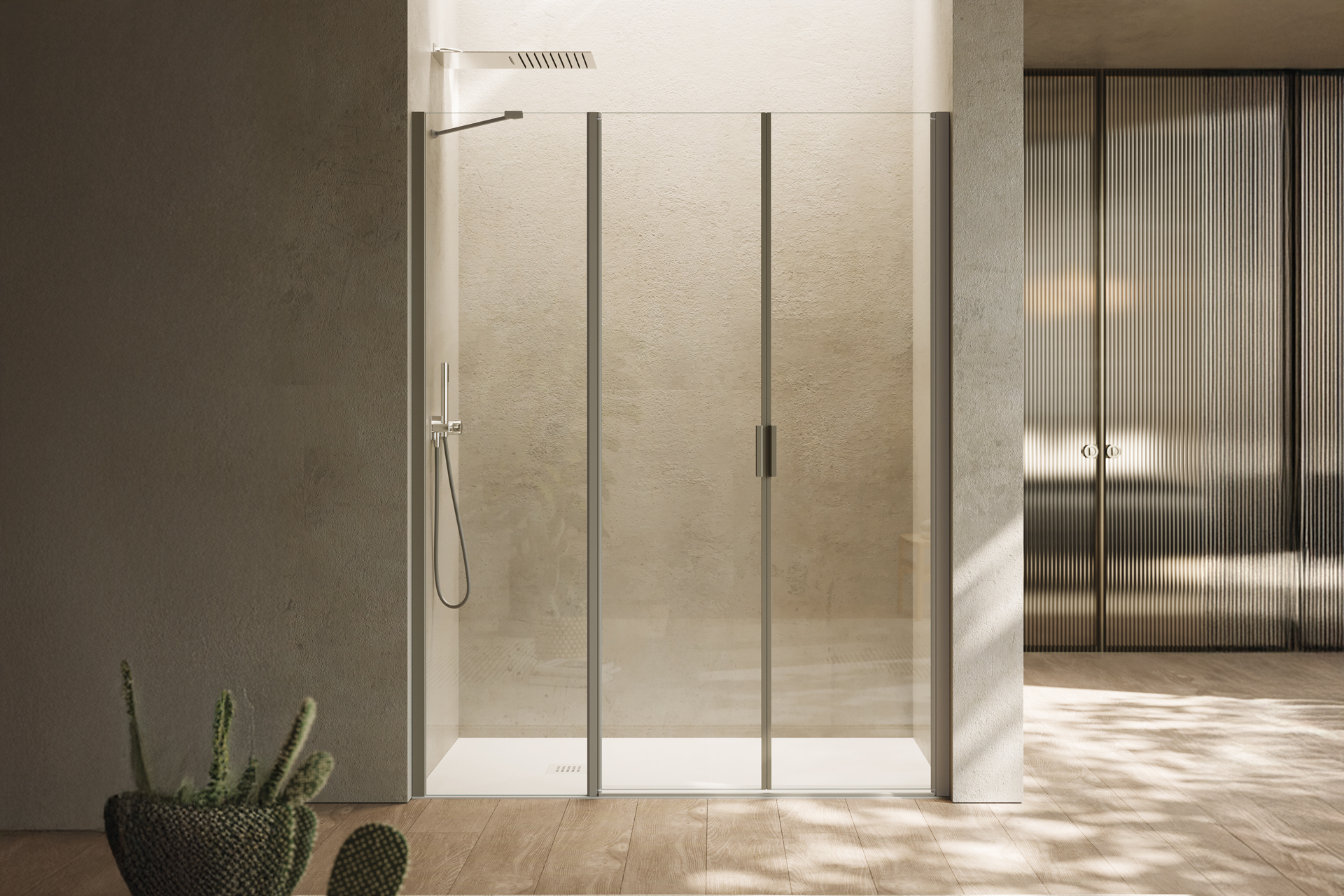 Porta saloon con fisso in linea